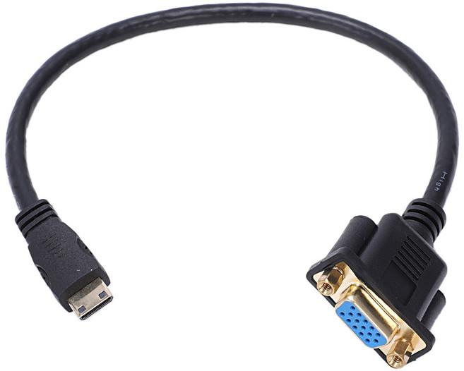 미니 HDMI에서 VGA M/F 커넥터 케이블 어댑터 컨버터 0.3m 1ft, 검은색
