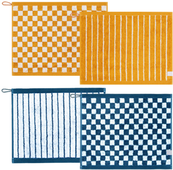 기라로쉬 뱀부 선염 핸드타월 체스 2p + 그리드 2p 세트, 옐로우+블루, 2세트