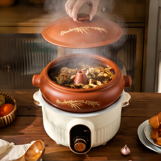 Mochae 전기 뚝배기 다기능 찜기 쿠커 겸용 전골 가정용 대용량, 2700ml+스마트냄비