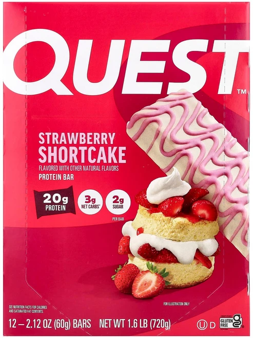 퀘스트 뉴트리션 프로틴 바 딸기 쇼트케이크 맛 12개입 개당 60g QST-01567 - 쿠팡