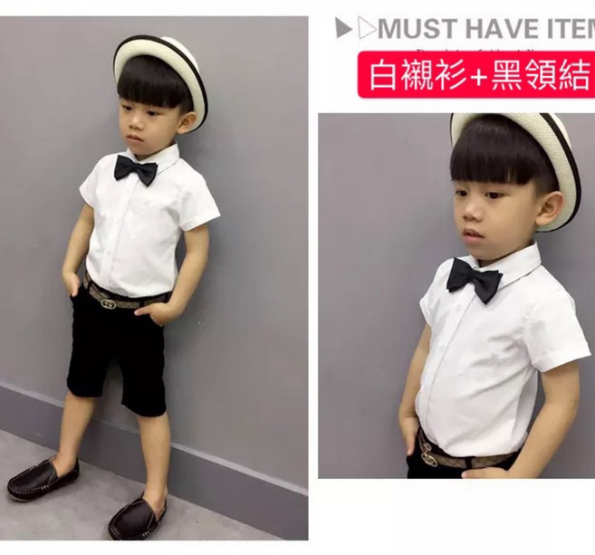 男童花童西裝禮服套裝 短袖襯衫 中小童 夏季 白色 畢業禮服上衣