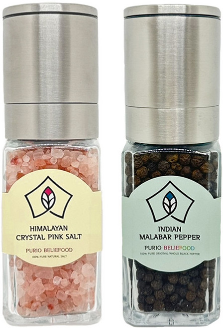 푸리오 히말라야 핑크 소금100g+인도 말라바르산 통후추45g 세라믹 그라인더(사각병), 1세트