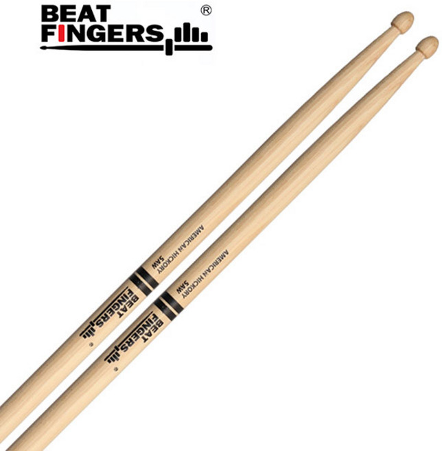 BEAT FINGERS 캐나다산 히코리 드럼스틱 BF-AH5AW (5A 사이즈), 1세트, 내추럴