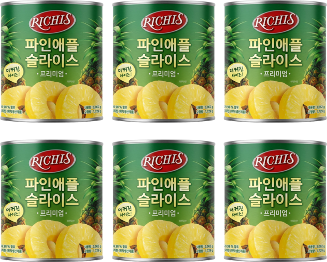 동서 리치스 파인애플 슬라이스 프리미엄 3 062g, 3.062kg, 6개