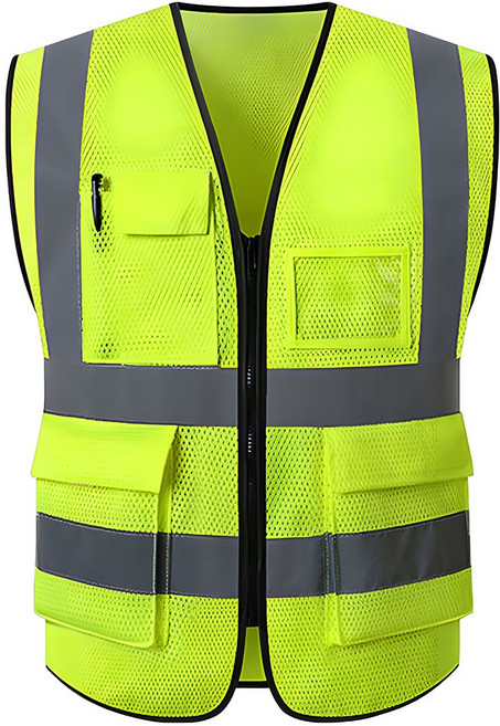 하이라이트 반사 트리플 라인 메쉬 안전조끼, 그린, 1개