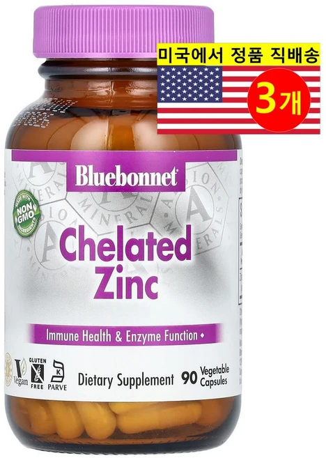 Bluebonnet Nutrition 블루보넷 뉴트리션 킬레이트화 아연 30mg Chelated Zincs, 90정, 3개 - 쿠팡