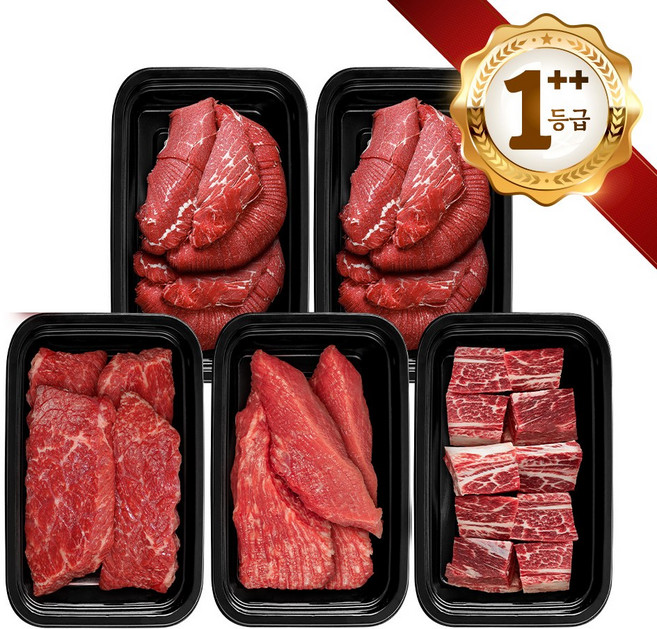 쿠가[냉장냉동] 횡성한우 어사품 1++등급 정육 찜갈비 혼합 5구 10호(총1.9kg)근내지방도7이상[구성 불고기+불고기+국거리+장조림+찜갈비], 1개