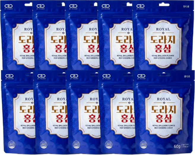 도라지 홍삼 캔디 60g 10개입x10set 건강간식 졸음방지 목건강, 10개