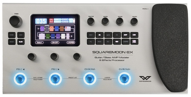고퍼우드 멀티이펙터 SquareMoon EX 스퀘어문 충전식 4채널 페달 모델링 이펙터 앱연동