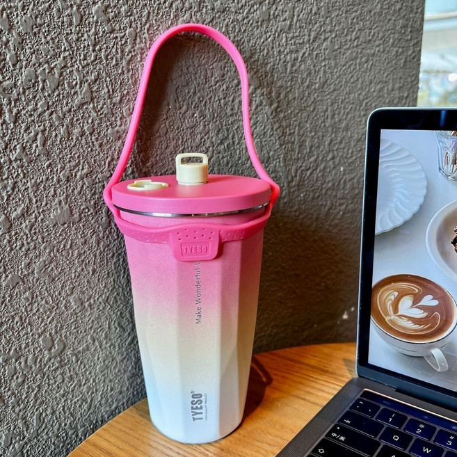 TYESO 600ml 保溫杯, 1個, 600ml蜜桃粉+提繩+零食狗貼+隨機送
