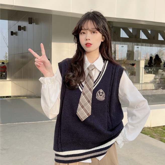 ANYOU 추동 여성 캐주얼 니트 조끼 학원풍 브이넥 나시