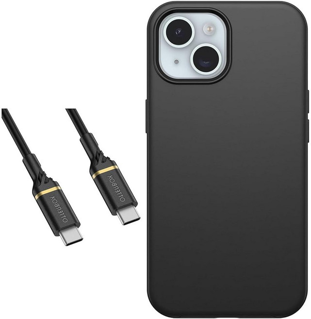 OtterBox Symmetry Plus 시리즈 케이스 아이폰 16e 15 14 13용 USB-C to USB -C 케이블 포함 - 블랙
