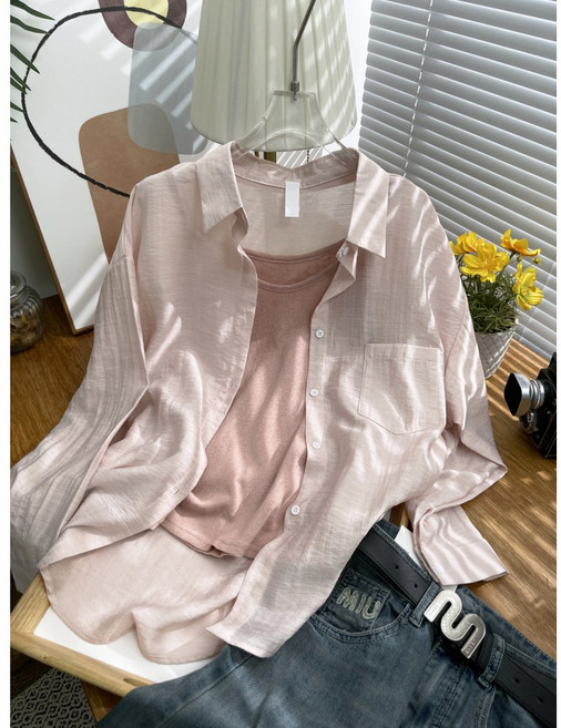 오늘코디 여성 루즈핏 시스루 셔츠 나시 데일리룩 코디 세트 S1039