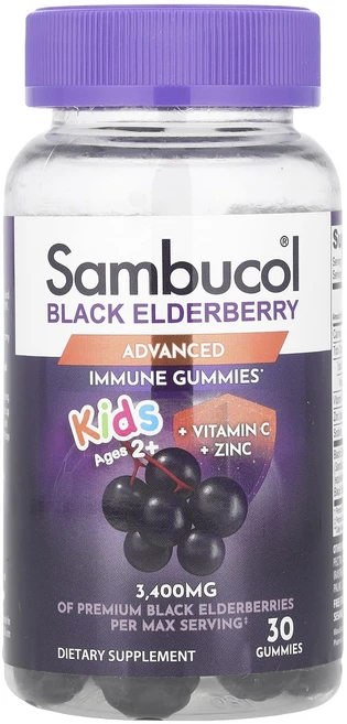 Sambucol 어린이용 블랙 엘더베리 구미젤리 + 비타민C + 아연 만 2세 이상 구미젤리 30개, Sambucol어린이용블랙엘더베리구미젤리비타민C아연만2, 1개, 30정 - 쿠팡