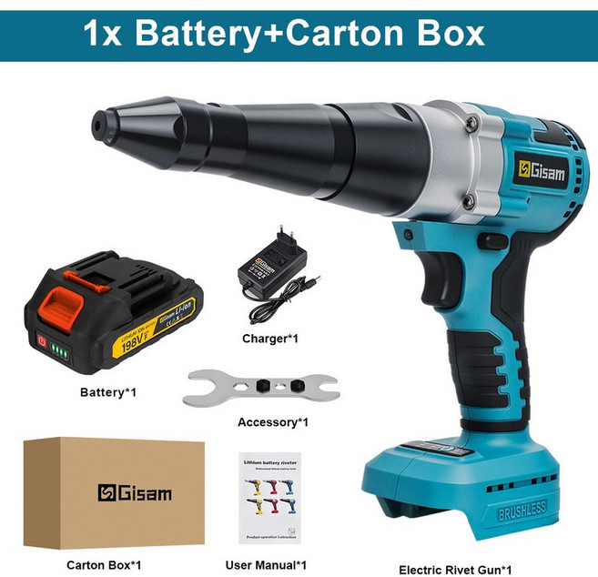 전기타카 실타카 타정기 레일건 20000N 브러시리스 전동 리벳건 2.44.8mm 무선 리벳 너트건 드릴 인서트 파워툴 마키타 18V 배터리용, [25] 1 Battery Carton Box