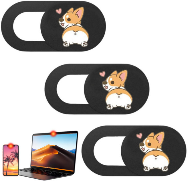 노트북 카메라가리개 웹캠커버 테블릿 핸드폰 렌즈 차단 3P 세트, 궁디팡팡 웰시코기 3종, 1세트, 궁디팡팡 웰시코기 3종