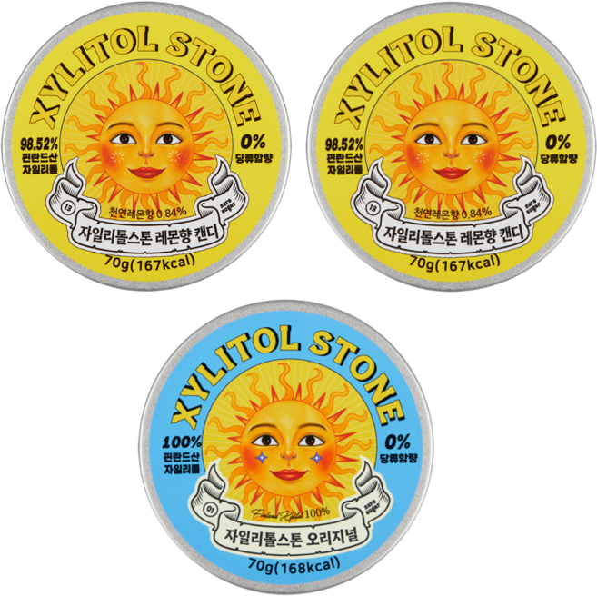 자일리톨 스톤 무설탕 캔디 (레몬향+ 레몬향+ 오리지널), 70g, 3개