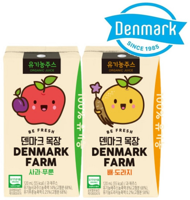 동원 덴마크 유기농 배도라지 주스 120mL x 32개+ 사과푸룬 주스 120mL x 32개, 32개