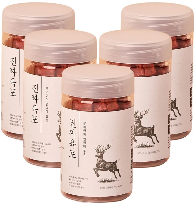 진짜육포 미니바이트 강아지 간식 져키 180g, 사슴고기, 5개 - 쿠팡