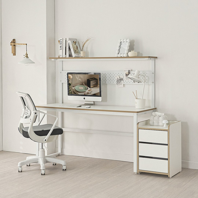 유코스 스카이 E0등급 홈오피스 데스크 컴퓨터 책상 공부 테이블, 스카이 선반 타공보드 데스크, 화이트
