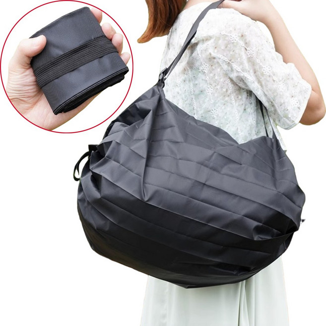 로비첸 접어쏙 포켓 휴대용 장바구니 접이식 시장 가방 쇼핑, 1개, 다크 블랙