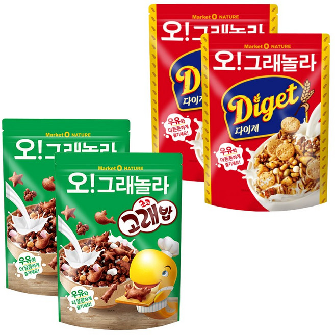 오리온 오그래놀라 시리얼 초코고래밥+다이제, 2세트, 500g