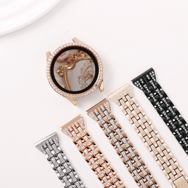 오르몽트 (큐빅세트) 갤럭시워치7 6 5 4 호환 큐빅 스트랩 (커버+스트랩) 메탈 갤럭시워치스트랩 시계줄 줄질, 세트05.클래식 큐빅 [샴페인골드세트], 1개