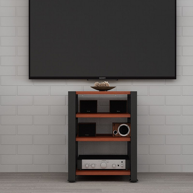 거실 오디오 캐비닛 수납 진열대 받침대 셋톱박스 랙, 4단 다크우드