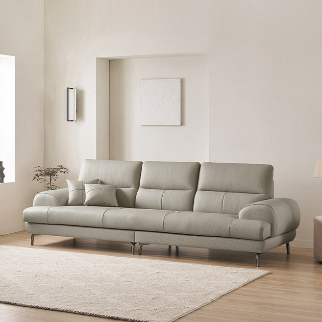 삼익가구 베이번 천연 통가죽 3인 4인 소파, 03. 4인용_스툴제외, 라이트그레이