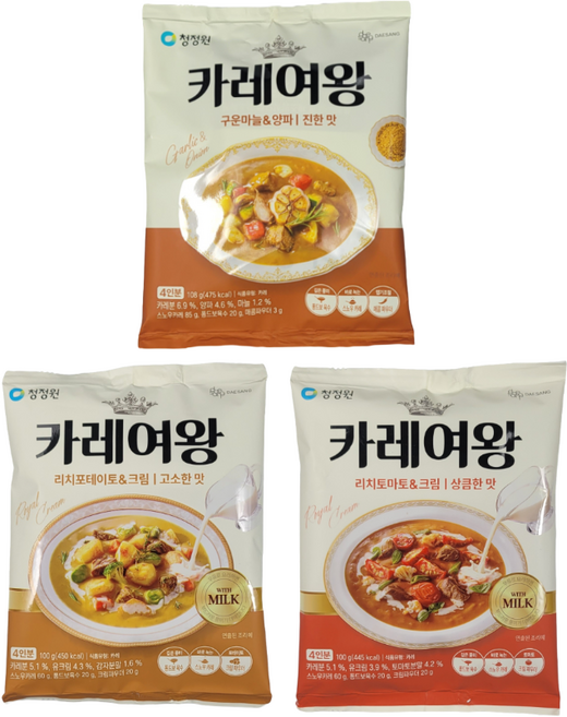 청정원 카레여왕 리치포테이토크림 100g+리치토마토크림 100g+구운마늘양파 진한맛 108g, 1세트, 308g