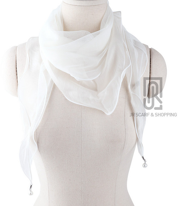 봄 여름 진주달린 망사 텐셀 스카프