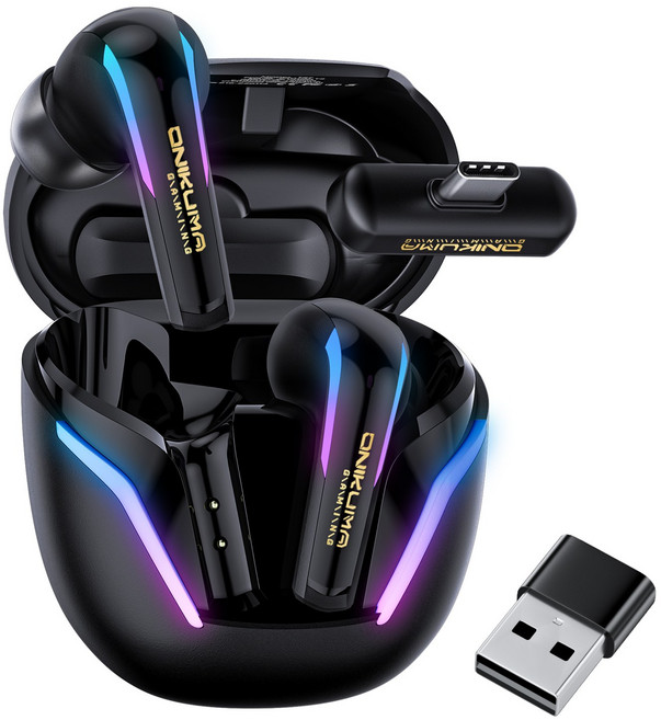 ONIKUMA RGB 3모드 무선 게이밍 이어폰 2.4GHZ/블루투스/Type-c연결 ENC 노이즈 캔슬링, 블랙, T27