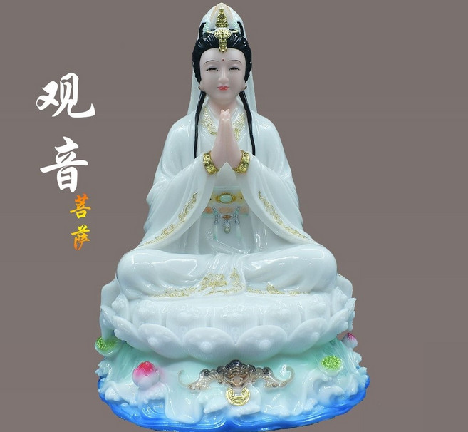 觀音新款 漢白玉 妙善觀音菩薩佛像 神像 家用供奉 擺件, 白衣觀音實心,16寸