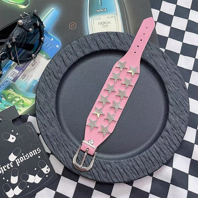 여성 가죽 팔찌 패션 별 장식 빈티지 가죽 팔찌 액세서리 LT