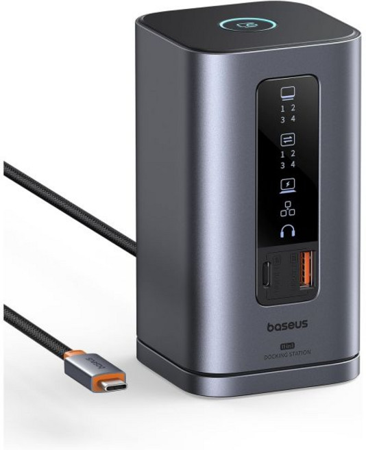 Baseus 베이슈스 스페이스메이트 디스플레이링크 도킹 스테이션 USB C 11-in-1 3개 모니터 4K 10Gbps USB-CA 100W PD 이더넷 오디오 M1M2M3윈도