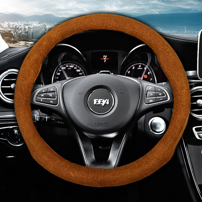 벤비아믹스 그립플러스 알칸타라 스웨이드 핸들커버 사계절 3D 그립감 향상 겨울 핸들카바 미끄럼방지 럭셔리 00159, 2.브라운