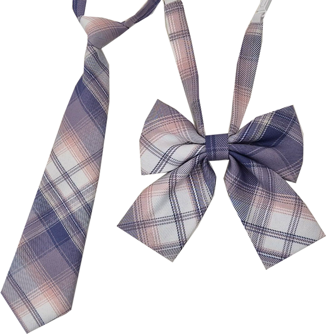 베이직 체크 교복 넥타이+리본 타이 세트