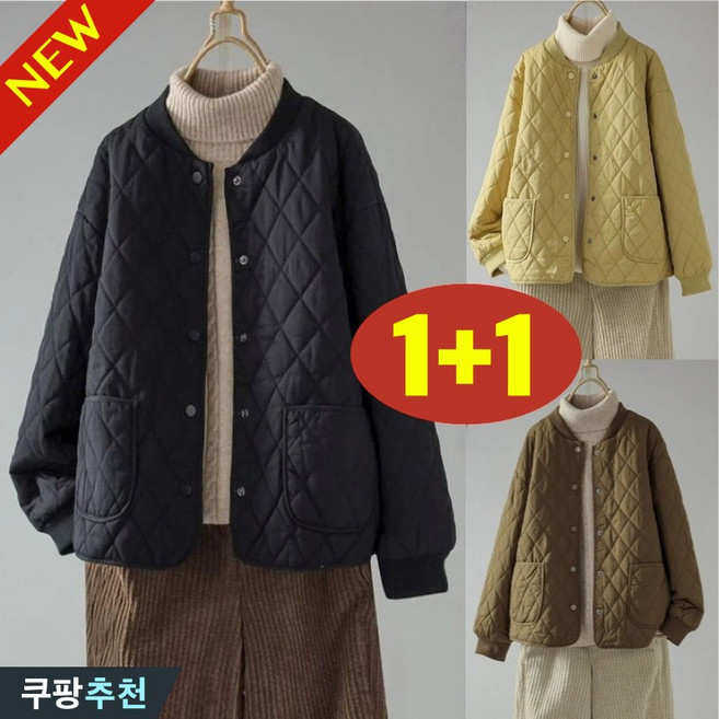 (26년 신상) 90kg까지 1+1 빅사이즈 여성 아가일 누빔 쇼트 경량 패딩 점퍼 겨울 편한 우아한 패션 클래식 야구점퍼 라이트 솜패딩 따뜻한 방한 외출 데일리룩 웰론 패딩