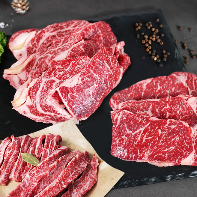 전라도 한우 1등급/1+등급 구이세트 1.2kg(꽃등심+채끝+갈비살), 1등급 구이세트, 1개
