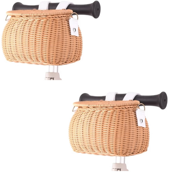 발통마켓 자전거 라탄 바구니 킥보드 핸들 가방, 2개, 연브라운
