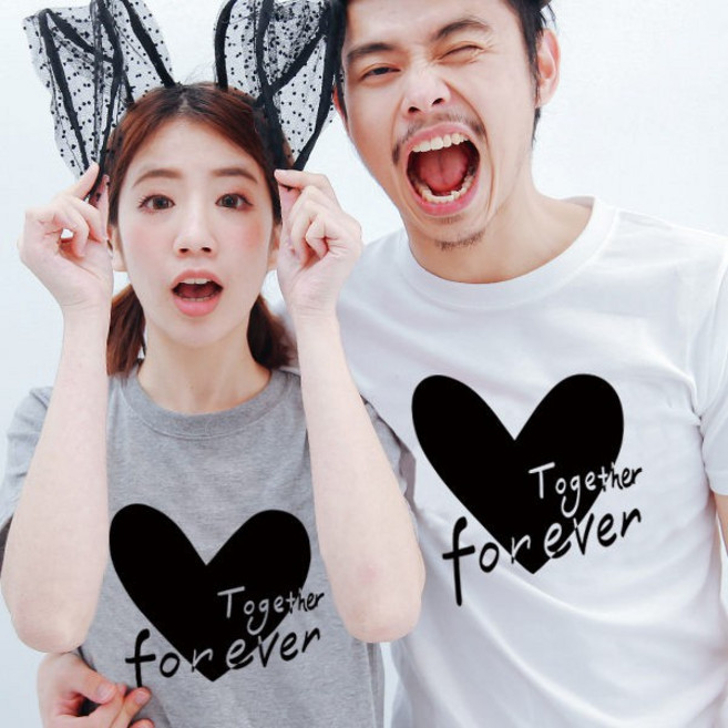 艾咪E舖 情侶純棉短T FOREVER黑色愛心款 班服