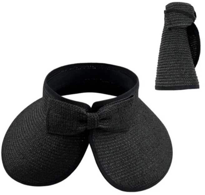 여름 휴대용 썬캡 여성 모자 리본 밀짚 햇 자외선차단 넓은챙 접이식 휴대용