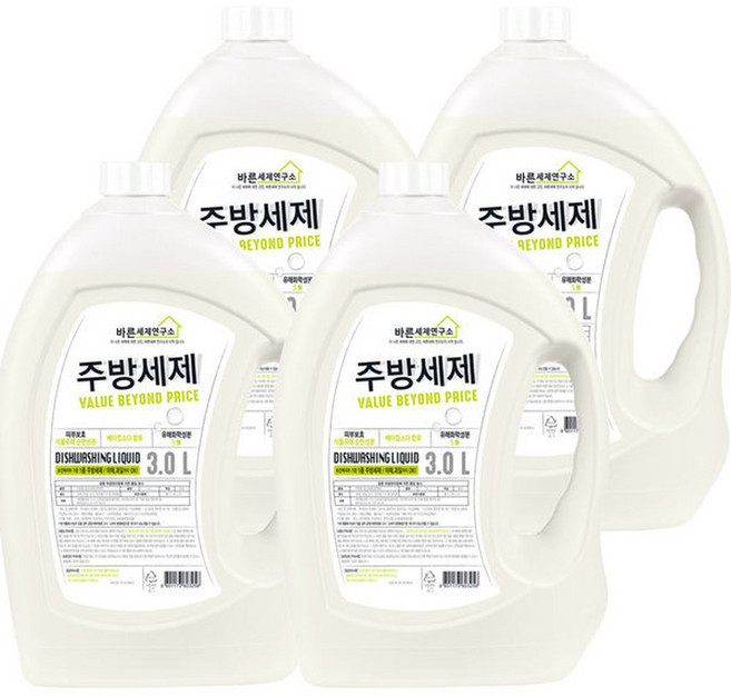 바른세제연구소 주방세제 3L x 4개 (1BOX), 4박스