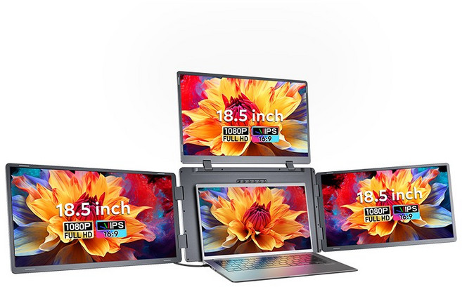 에스앤코 노트북 트리플모니터 플립형 포터블 보조모니터, S999, 46.99cm