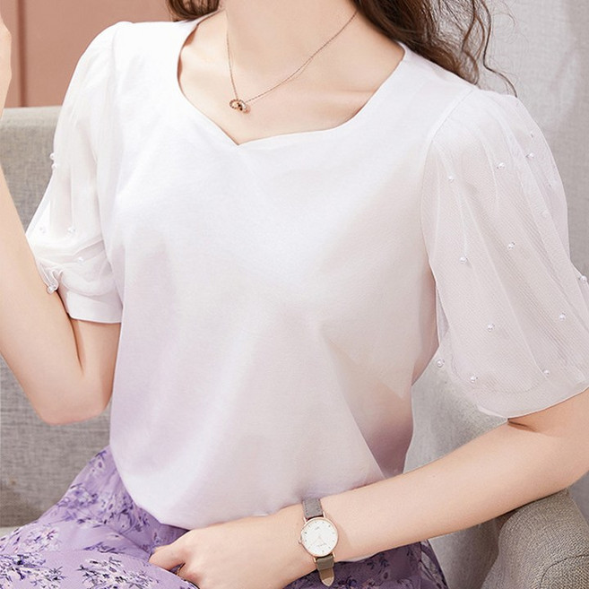 드마엘_진리아 퍼프소매 반팔 블라우스(2color) 반팔티 하객룩