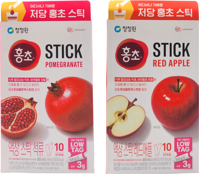 청정원 저당 홍초 스틱 석류 400ml+저당 홍초 레드애플 400ml, 1세트, 800ml