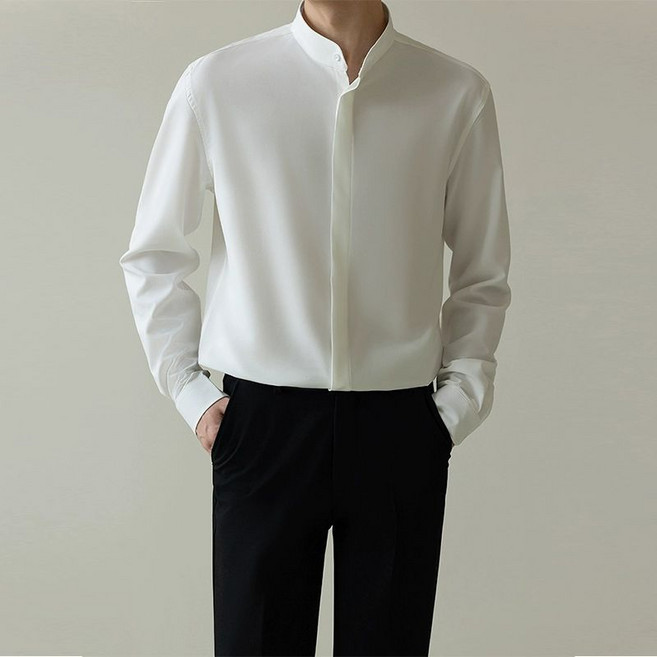 【免燙修身】男裝襯衫 商務襯衫 長袖襯衫 韓版襯衫 立領襯衫 新中式國風 輕熟風男裝 秋季新款 商務通勤必備