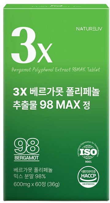 3X 베르가못 폴리페놀 추출물 98MAX 60정 스페인산 아티초크 BPF, 1개
