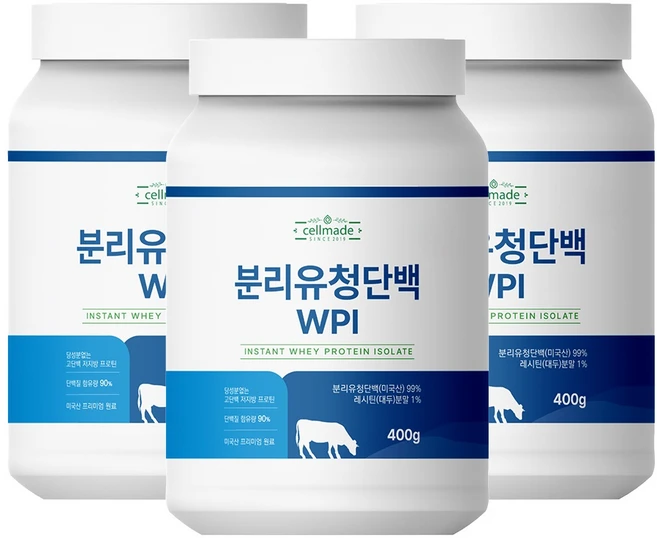 분리유청단백질 WPI 분말 프로틴 보충제 쉐이크 파우더, 400g, 3개 - 쿠팡
