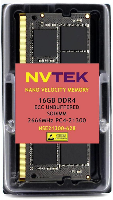 NVTEK 16GB DDR4 2666MHz PC4-21300 CL19 2RX8 ECC 언버퍼드 SO딤 1.2V 260핀 메모리 RAM Synology D4ECSO-2666-16, 16GB (1X16GB) DDR4 2666MHZ ECC